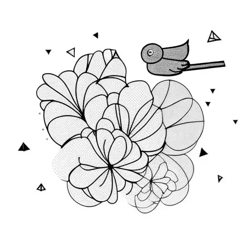 two large birds and one small bird sitting on flowering branches. another small bird flying away tattoo design idea