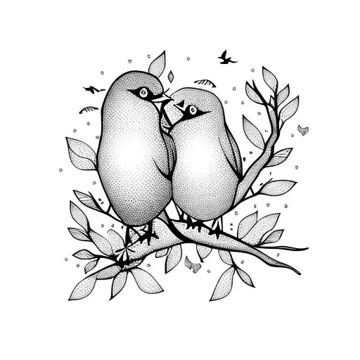 3 birds family sitting on flowering branches tattoo design idea