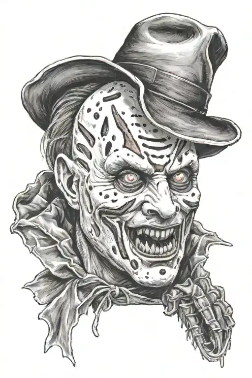 jason vorhees holding Freddy Krueger head tattoo design idea