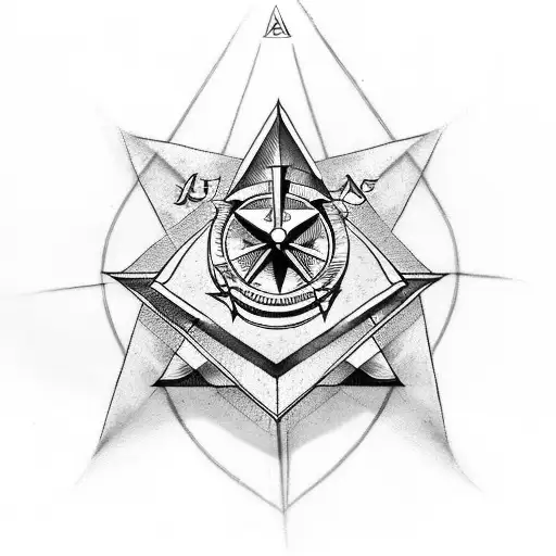 Design a minimalist tattoo featuring the masonic square and compass with a subtle tech twist tattoo design idea