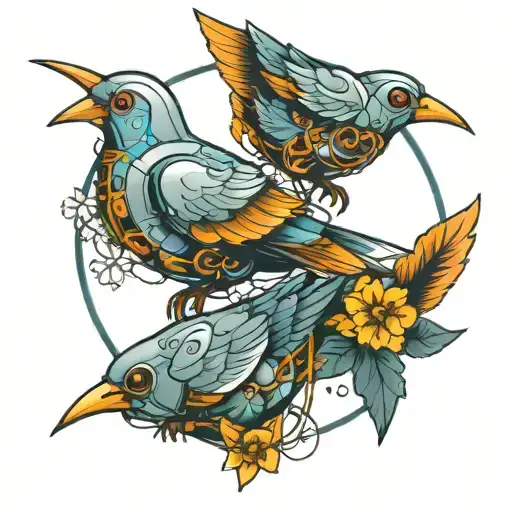 don't want to love anyone else futuristic robotic birds tattoo design idea