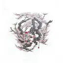 Cherry Blossom with foo dog tattoo design idea