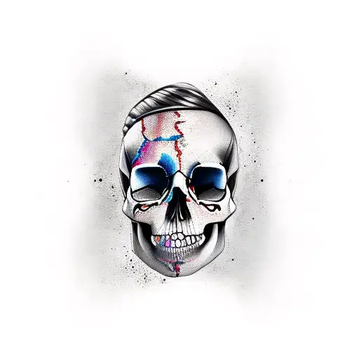 side facing girl with half decaying skull face tattoo design idea