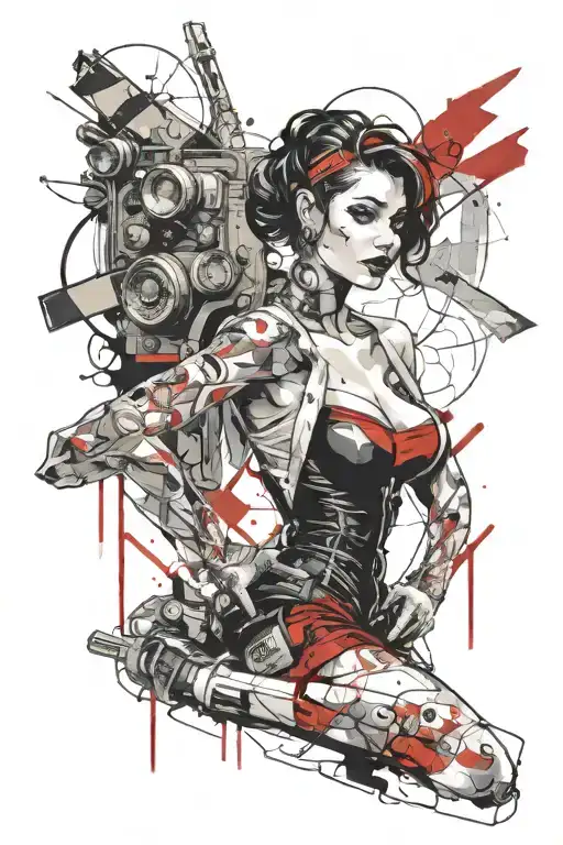 science fiction pinup girl dressed tattoo design idea