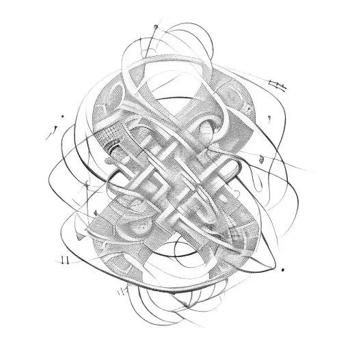 An abstract representation of self growth intertwined with musical elements tattoo design idea
