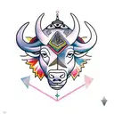 A geometric buffalo design with elements of self growth and spiritual symbols tattoo design idea