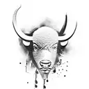 A buffalo silhouette with boxing gloves and musical notes as the background tattoo design idea