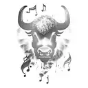 A buffalo silhouette with boxing gloves and musical notes as the background tattoo design idea