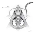 A sketch of a mathematical formula of dirac transforming into a wild snake tattoo design idea