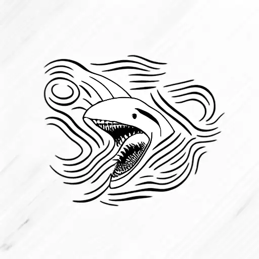 A shark breaking through a wave with a mountain bike silhouette on its body tattoo design idea