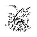 A shark breaking through a wave with a mountain bike silhouette on its body tattoo design idea