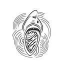 A shark breaking through a wave with a mountain bike silhouette on its body tattoo design idea