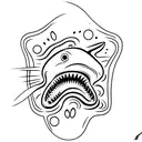 A shark breaking through a wave with a mountain bike silhouette on its body tattoo design idea