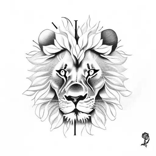 Lion with roses and clock tattoo design idea