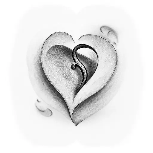 A black-grey tattoo of a heart-shaped music note intertwined with a love letter tattoo design idea