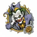 A joker leg tattoo could feature a detailed illustration of a jester or clown with a mischievous grin, wearing a colorfu tattoo design idea