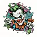 A joker leg tattoo could feature a detailed illustration of a jester or clown with a mischievous grin, wearing a colorfu tattoo design idea
