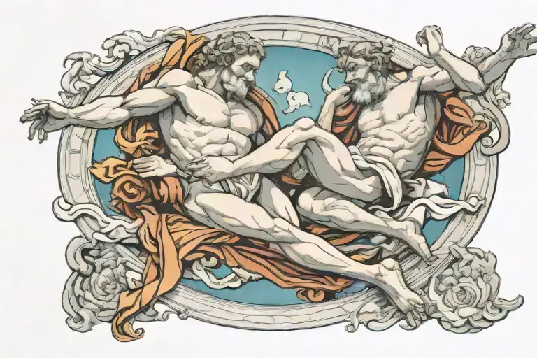 Michelangelo's painting the Creation of Adam coloured  tattoo design idea