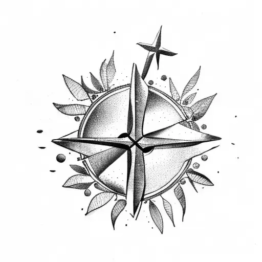 olive tree and compass tattoo design idea