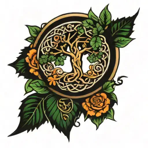 Celtic tree with polish pottery tattoo design idea