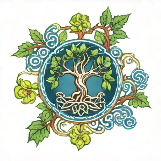 Celtic tree with polish pottery tattoo design idea