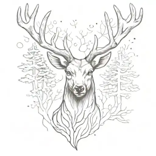 silhouette of deer head with trees tattoo design idea