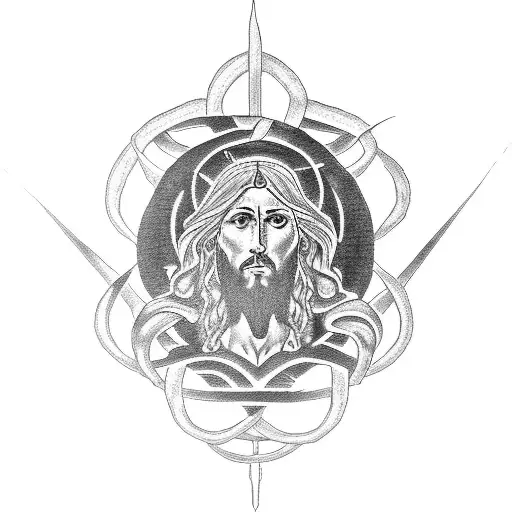 A blackwork tattoo of Jesus crushing the head of a serpent, representing the client's favorite prophecy from Genesis tattoo design idea