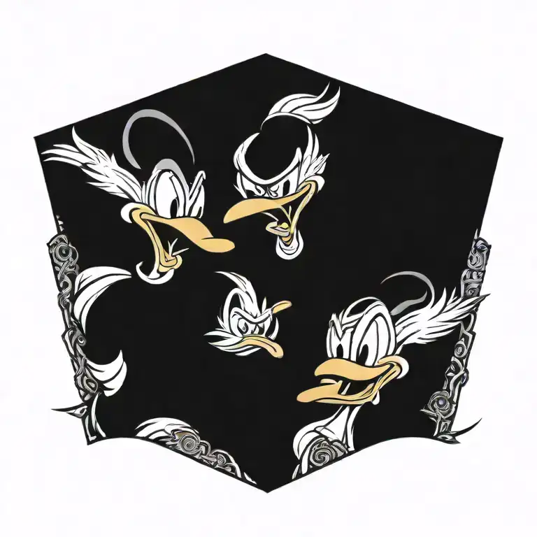 two stylized Donald Duck heads facing each other, one angry and one happy tattoo design idea