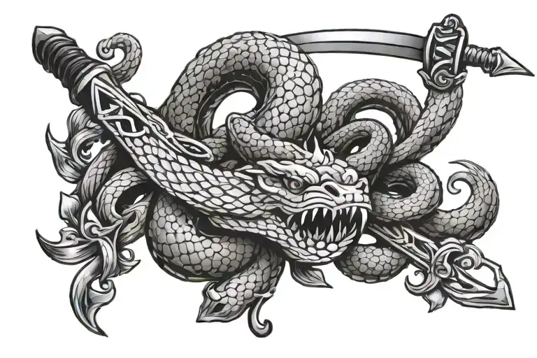 sword crushing snake head tattoo design idea