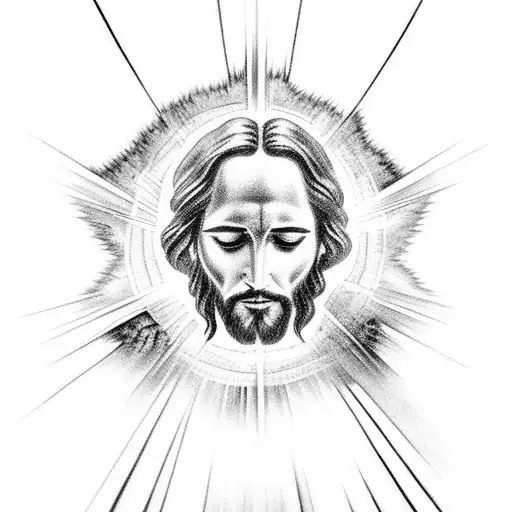 An intricate black and grey tattoo depicting the transfiguration of Jesus on Mt. Carmel, with rays of light shining down from the heavens tattoo design idea
