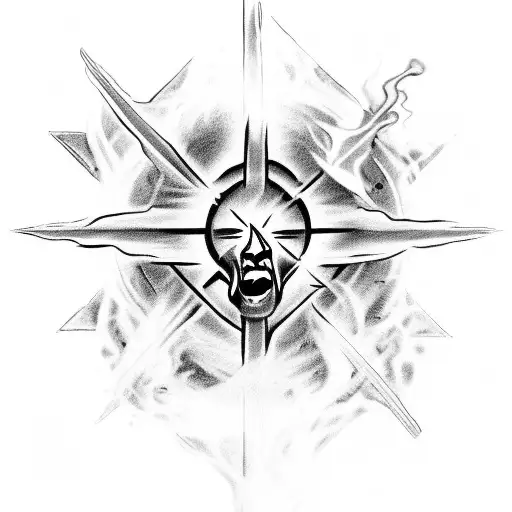 Three Old Testament middle eastern men and The Holy Spirit dancing around a blazing fire tattoo design idea