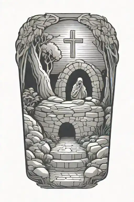 empty tomb after Jesus rose from the dead    tattoo design idea