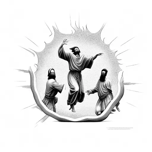 Shadrach, Meshach, Abednego, and a Holy Spirit dancing around a fiery furnace  tattoo design idea