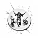 Three Old Testament middle eastern men and The Holy Spirit dancing around a blazing fire tattoo design idea