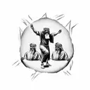 Three Old Testament middle eastern men and The Holy Spirit dancing around a blazing fire tattoo design idea