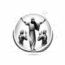 Three Old Testament middle eastern men and The Holy Spirit dancing around a blazing fire tattoo design idea