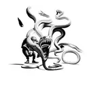 a man stomping and crushing a snakes head  tattoo design idea