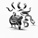 a man stomping and crushing a snakes head  tattoo design idea