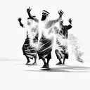 Three Old Testament middle eastern men and The Holy Spirit dancing around a blazing fire tattoo design idea