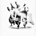 Three Old Testament middle eastern men and The Holy Spirit dancing around a blazing fire tattoo design idea