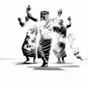 Three Old Testament middle eastern men and The Holy Spirit dancing around a blazing fire tattoo design idea