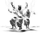 Three Old Testament middle eastern men and The Holy Spirit dancing around a blazing fire tattoo design idea