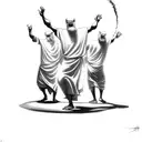 Three Old Testament middle eastern men and The Holy Spirit dancing around a blazing fire tattoo design idea