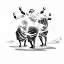 Three Old Testament middle eastern men and The Holy Spirit dancing around a blazing fire tattoo design idea