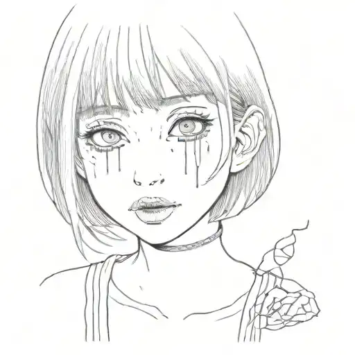 junji ito cute horror girl hollow eyes  tattoo design idea
