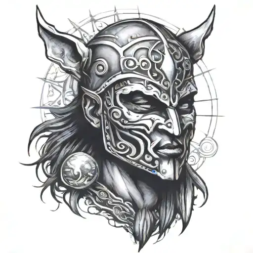 underground warrior in a mask with a blank face and the moon and sun tattoo design idea