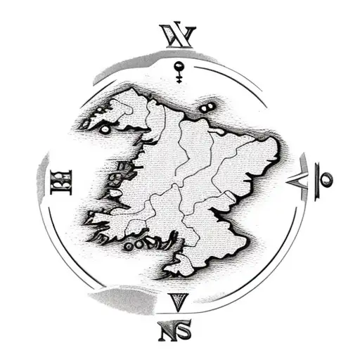 welsh hills with a compass and an old school styled map of Wales tattoo design idea