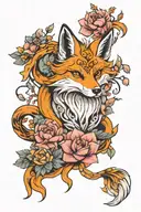 Nine-tailed fox in flowers tattoo design idea