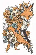 Nine-tailed fox in flowers tattoo design idea