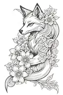 Nine-tailed fox in flowers tattoo design idea